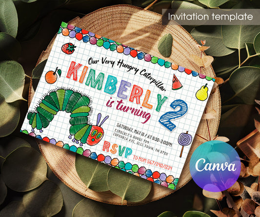Very Hungry Caterpillar customizable invitation template | Share or Print | GA366
