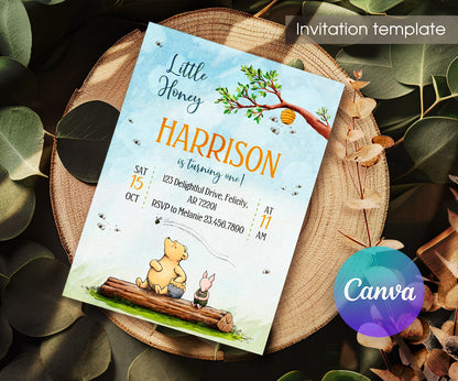 Winnie the Pooh customizable invitation template | Share or Print | WU185