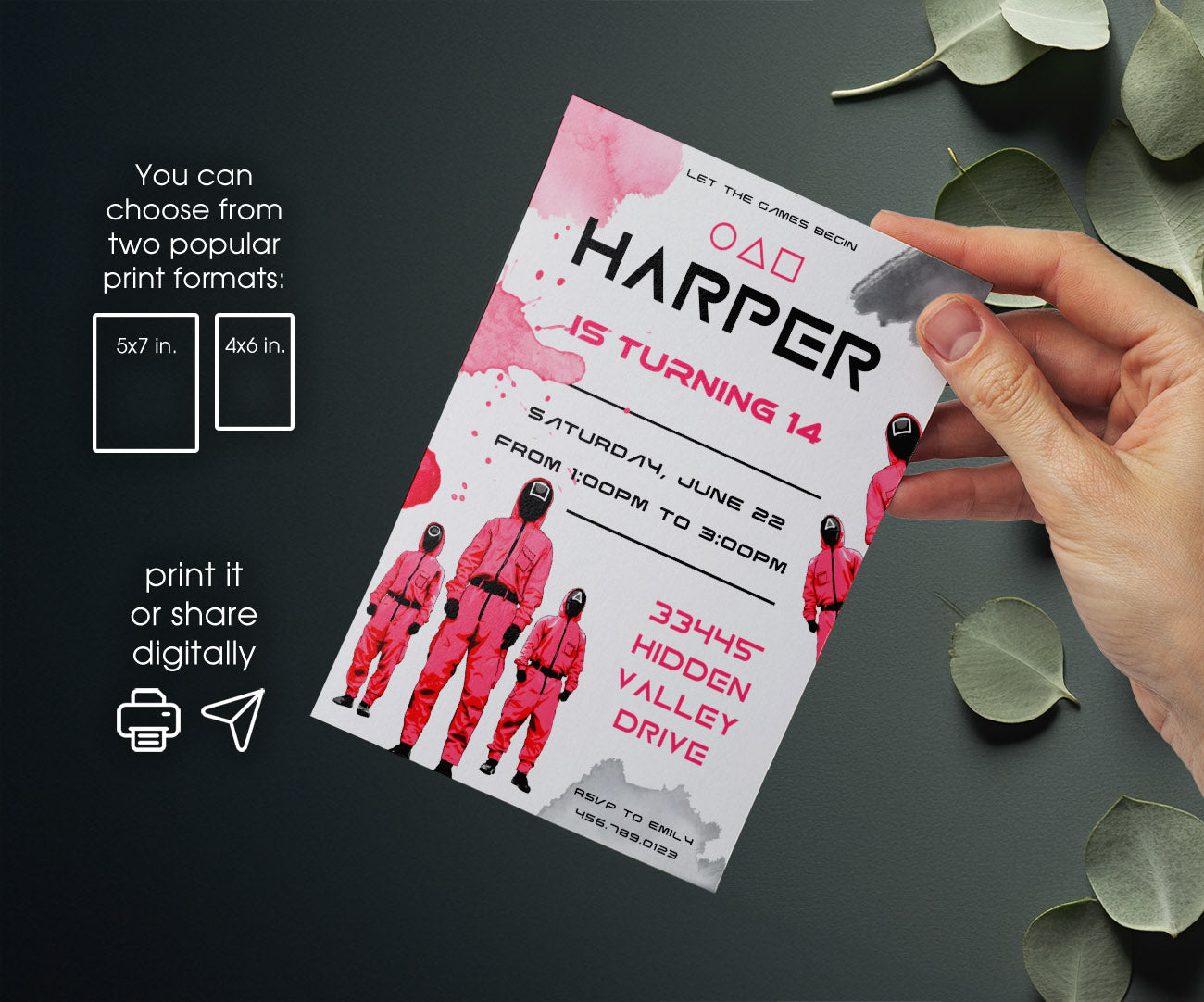 Squid Game customizable invitation template | Share or Print | MG113