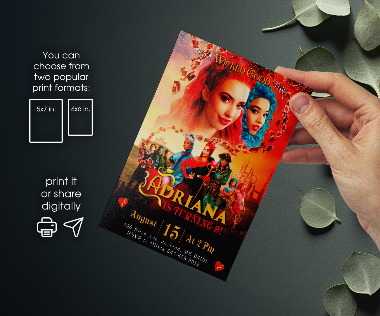 Descendants The Rise of Red Disney customizable invitation template | Share or Print | HN837