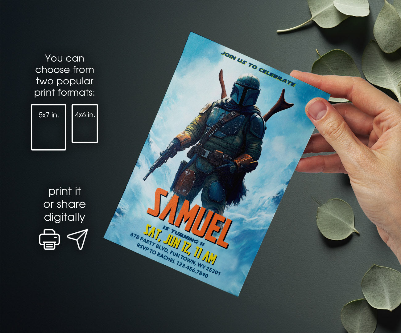 The Mandalorian Star Wars Grogu customizable invitation template | Share or Print | boy | OH902