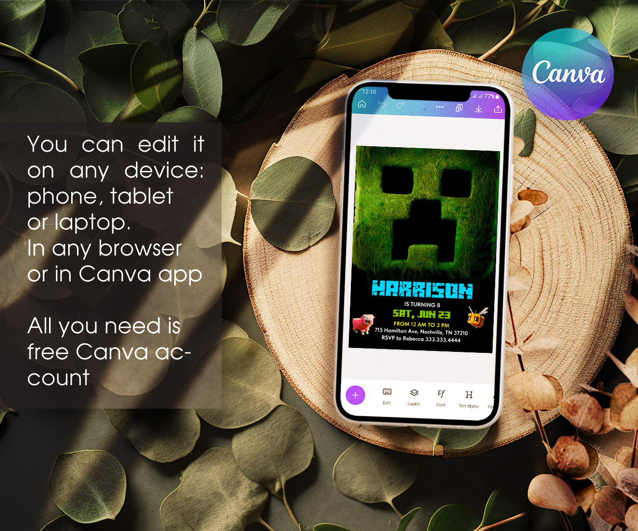 Minecraft Movie Gamer customizable invitation template | Share or Print | FD133