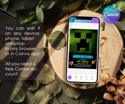 Minecraft Movie Gamer customizable invitation template | Share or Print | FD133