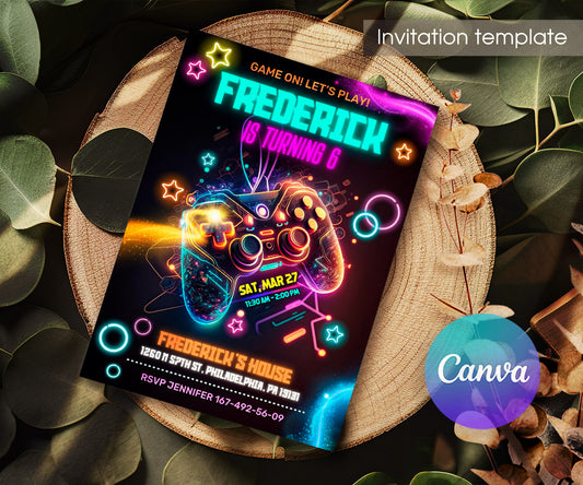 Gamer Party customizable invitation template | Share or Print | boy | LK525