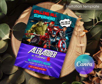 Avengers Marvel Superhero customizable invitation template | Share or Print | boy | WS540