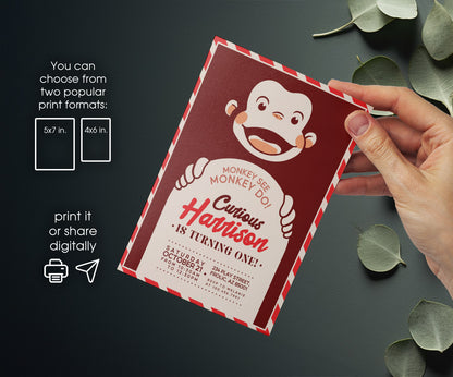 Curious George Monkey customizable invitation template | Share or Print | JD203