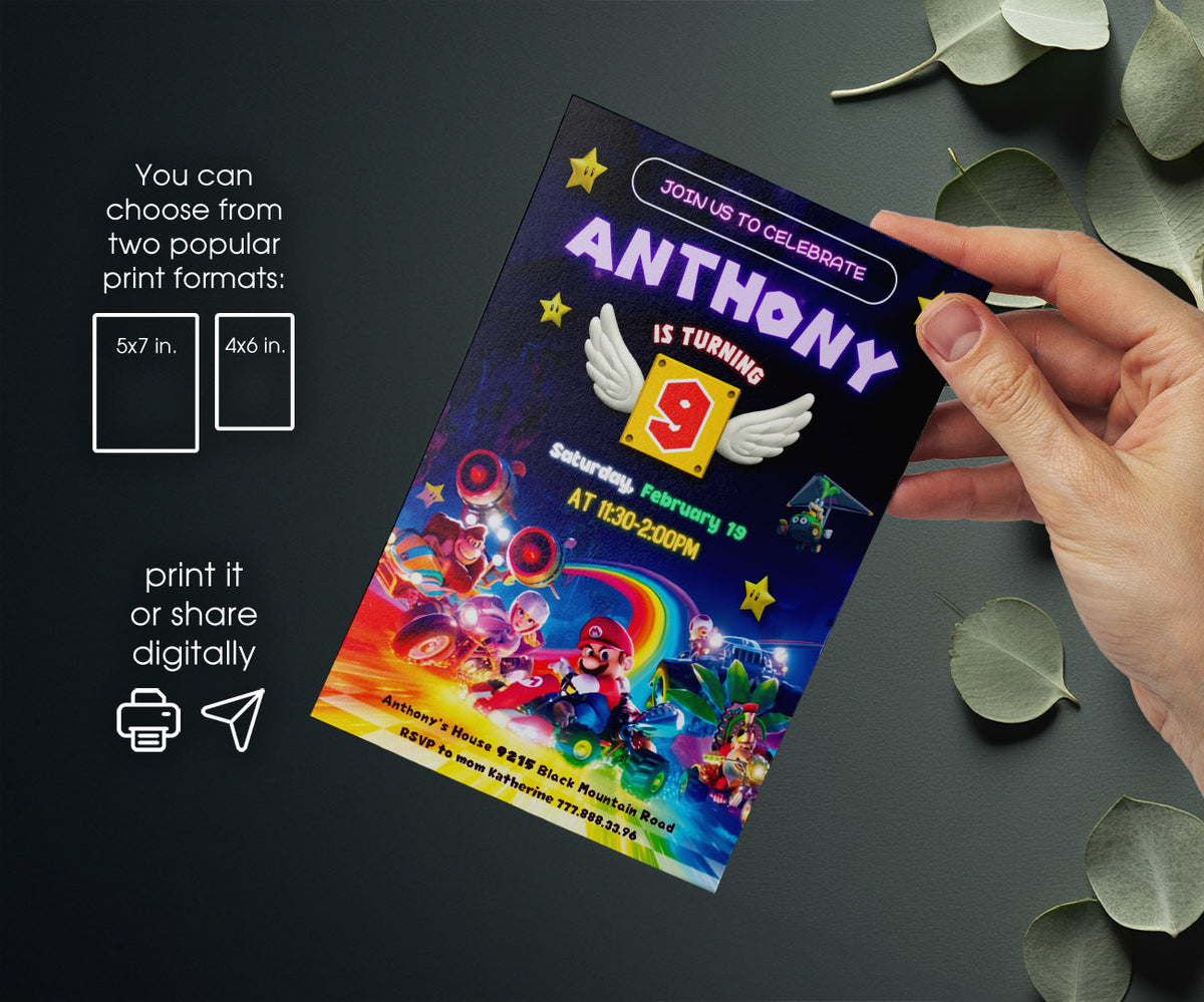 Mario Kart Gamer customizable invitation template | Share or Print | boy | TB807