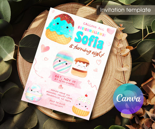 Squishmallows customizable invitation template | Share or Print | FG361
