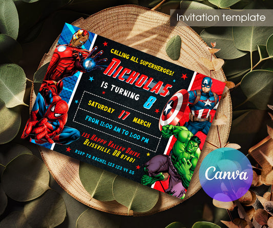 Avengers Marvel Superhero customizable invitation template | Share or Print | boy | AG005