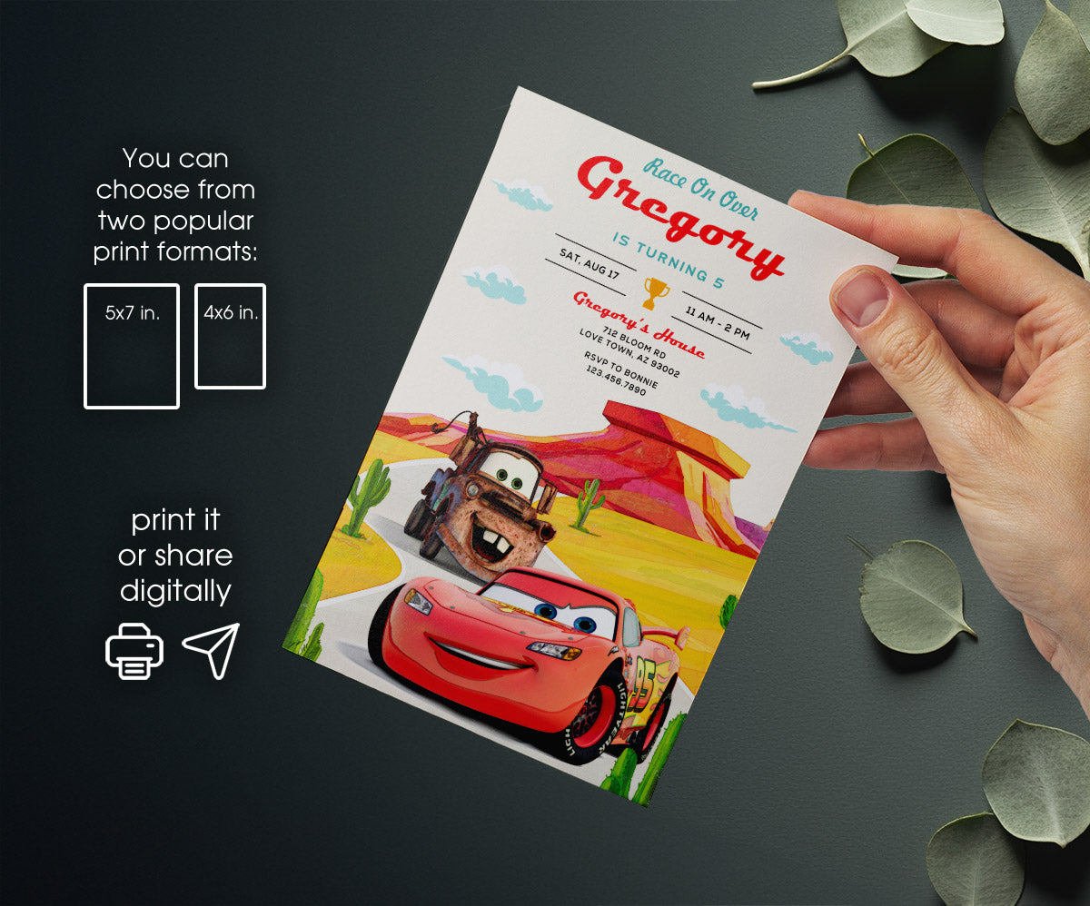 Cars Lightning McQueen customizable invitation template | Share or Print | boy | JN582