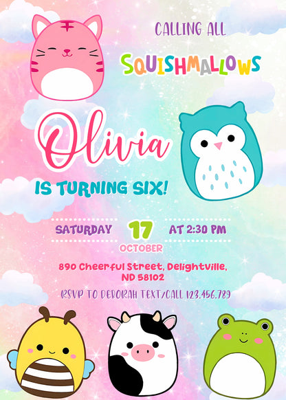 Squishmallows customizable invitation template | Share or Print | PR108