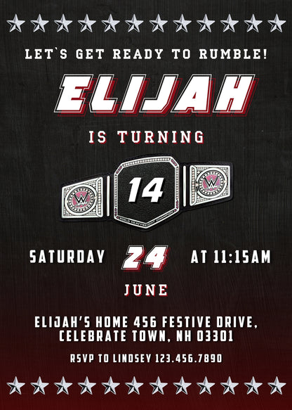 Wrestling WWE WrestleMania customizable invitation template | Share or Print | boy | XR983