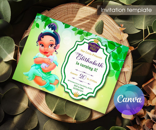 Tiana Frog Princess customizable invitation template | Share or Print | girl | UX804
