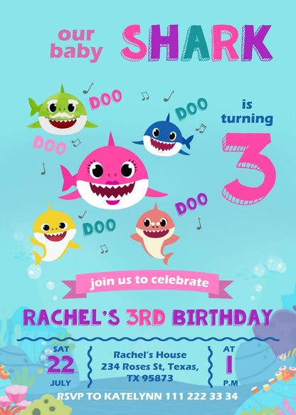 Baby Shark customizable invitation template | Share or Print | ZI746