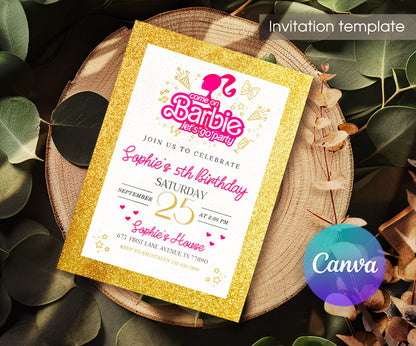 Barbie Pink customizable invitation template | Share or Print | girl | WZ998