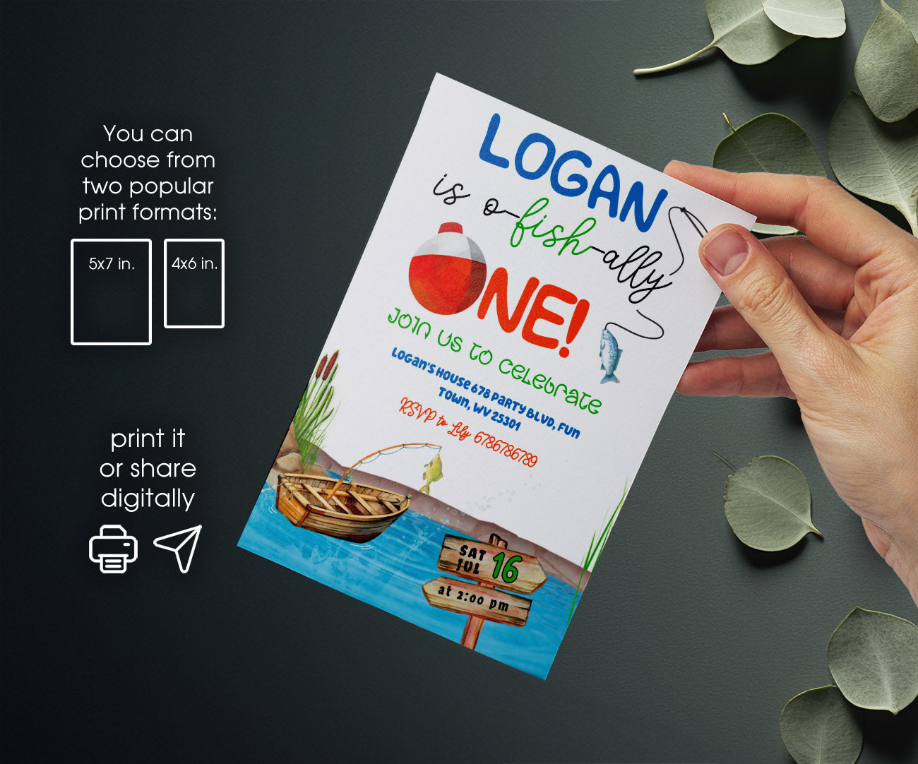 Fishing 1st O-Fish-Ally customizable invitation template | Share or Print | YP469
