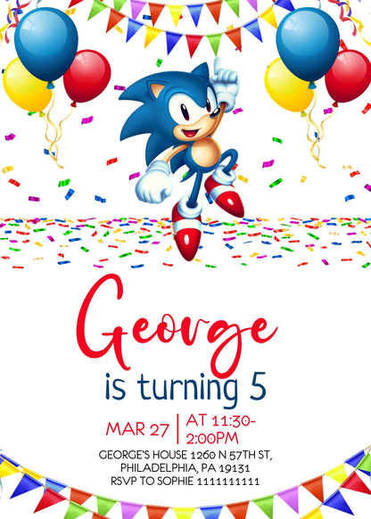 Sonic the Hedgehog customizable invitation template | Share or Print | XE275
