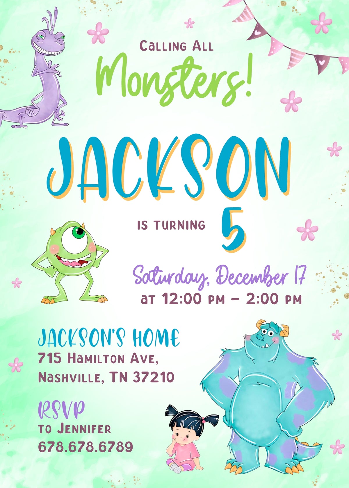 Monsters, Inc. customizable invitation template | Share or Print | RI528