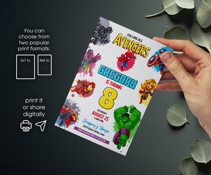 Avengers Marvel Superhero customizable invitation template | Share or Print | boy | VV819