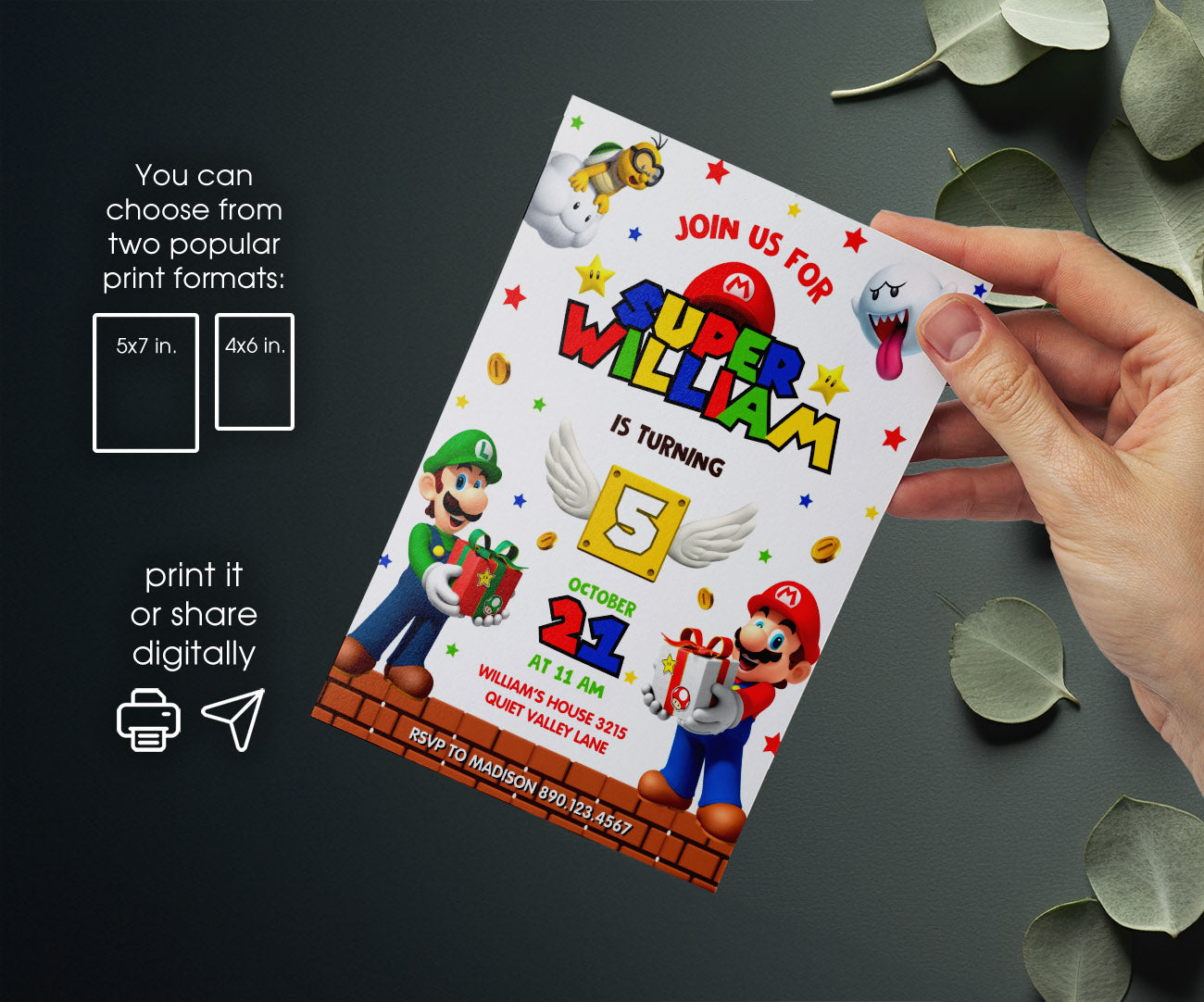 Super Mario Bros customizable invitation template | Share or Print | FJ133