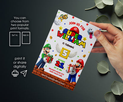Super Mario Bros customizable invitation template | Share or Print | FJ133