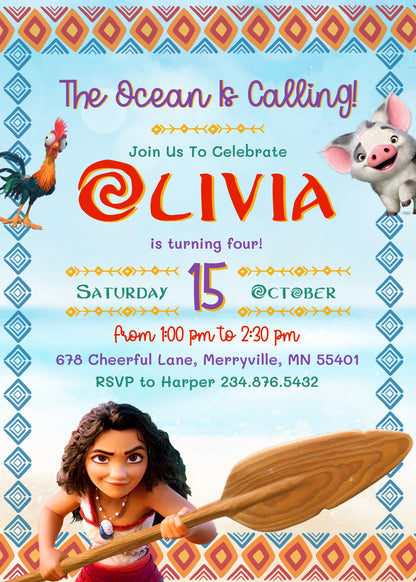 Moana Princess customizable invitation template | Share or Print | girl | NN189
