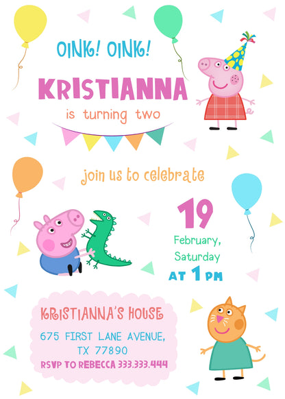 Peppa Pig customizable invitation template | Share or Print | girl | DE083