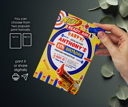 NERF Dart Wars customizable invitation template | Share or Print | boy | EG971