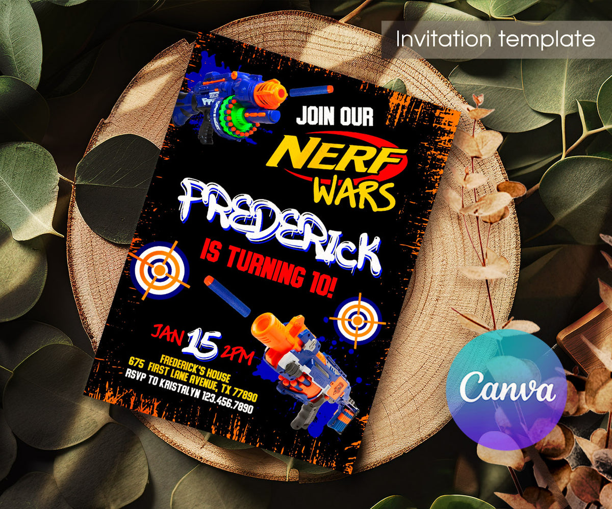 NERF Dart Wars customizable invitation template | Share or Print | boy | HA897