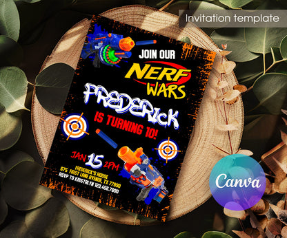 NERF Dart Wars customizable invitation template | Share or Print | boy | HA897