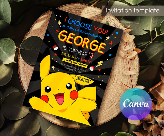 Pokemon Pikachu customizable invitation template | Share or Print | NU383