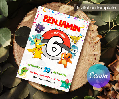 Pokemon Pikachu customizable invitation template | Share or Print | AE738