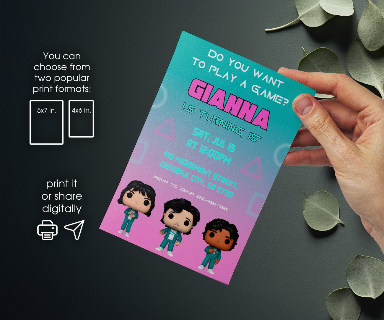 Squid Game customizable invitation template | Share or Print | HH894