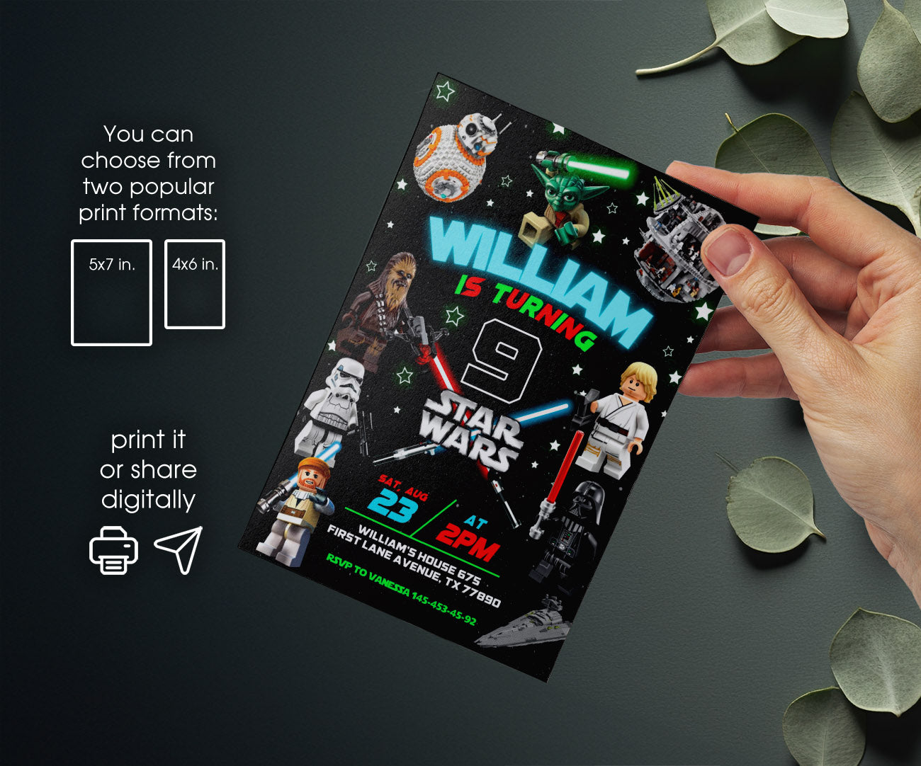 Star Wars Darth Vader Lego Minifigures customizable invitation template | Share or Print | ZO928