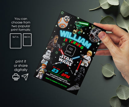 Star Wars Darth Vader Lego Minifigures customizable invitation template | Share or Print | ZO928