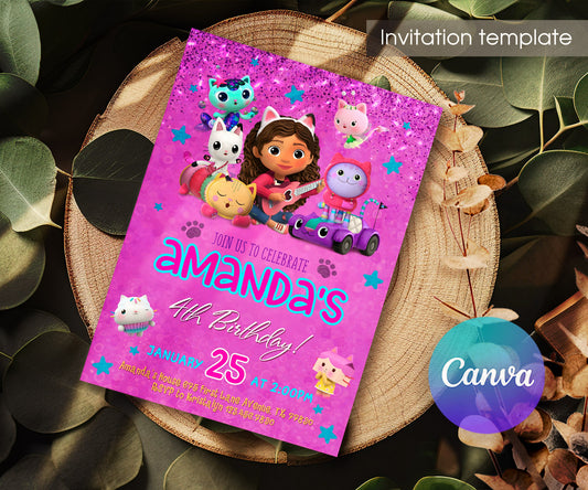 Gabby's Dollhouse Kitten customizable invitation template | Share or Print | girl | GL421
