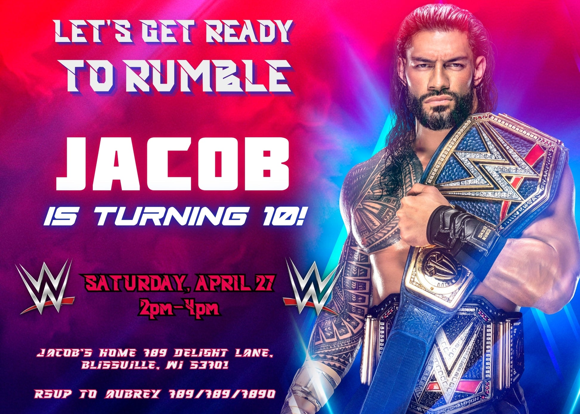 Wrestling WWE WrestleMania customizable invitation template | Share or Print | boy | GJ030