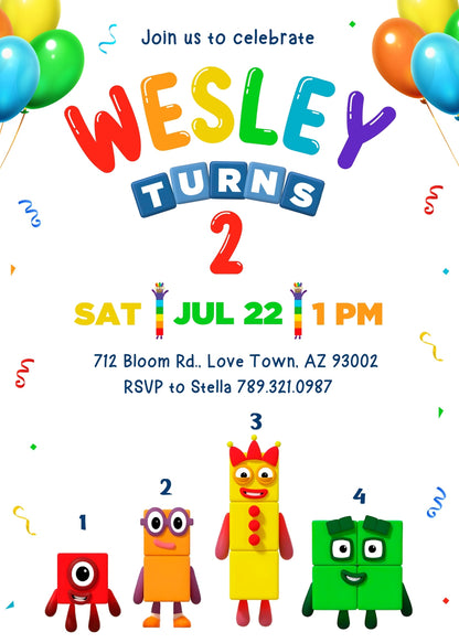 Numberblocks customizable invitation template | Share or Print | OG298