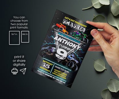 Monster Jam  Monster Truck customizable invitation template | Share or Print | boy | SR733