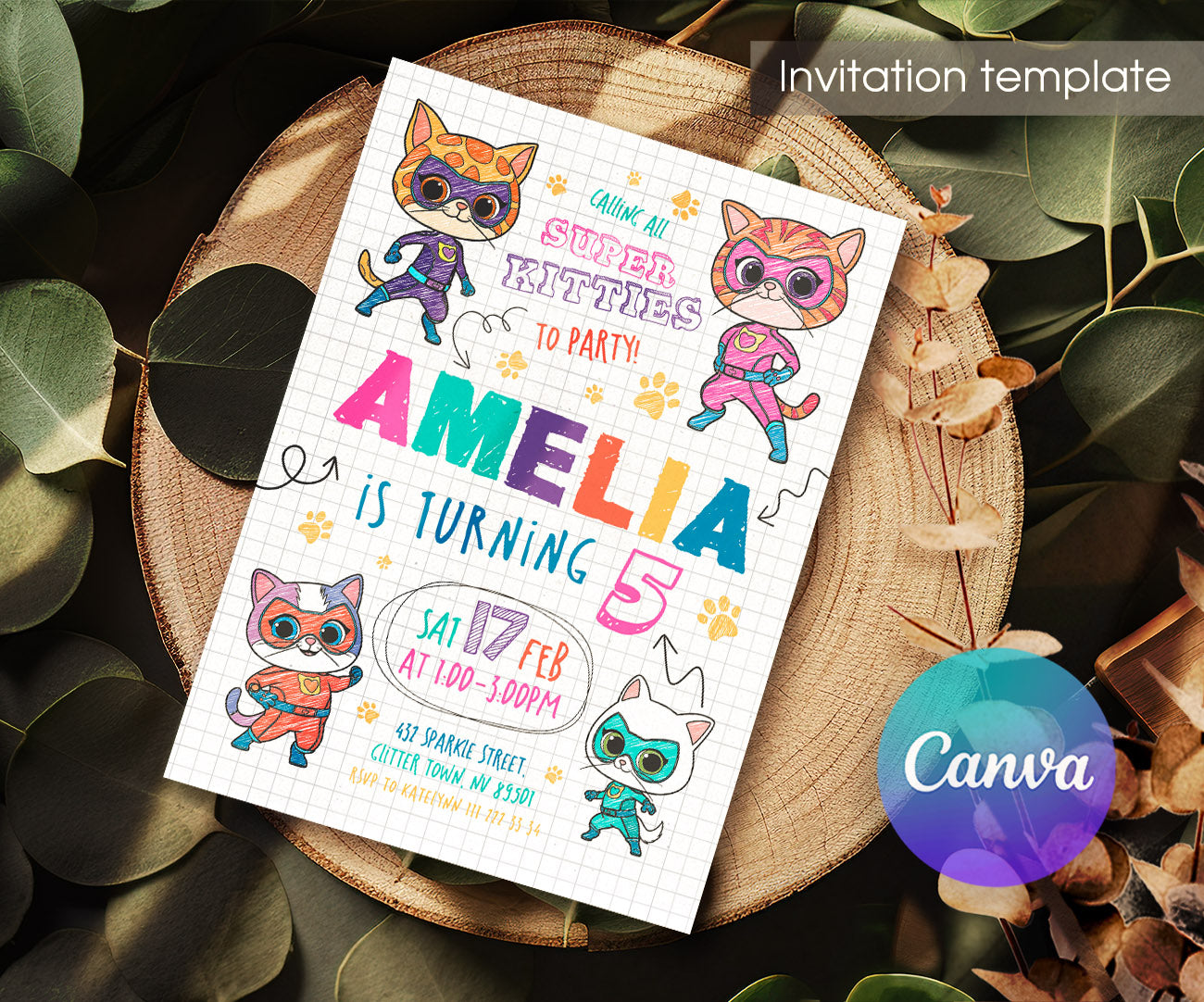 SuperKitties customizable invitation template | Share or Print | WX854