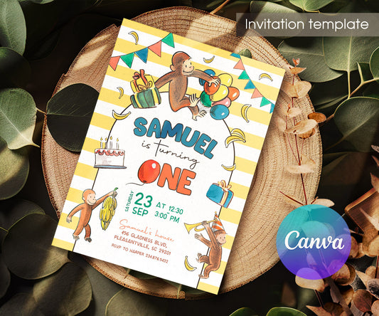 Curious George Monkey customizable invitation template | Share or Print | LS623