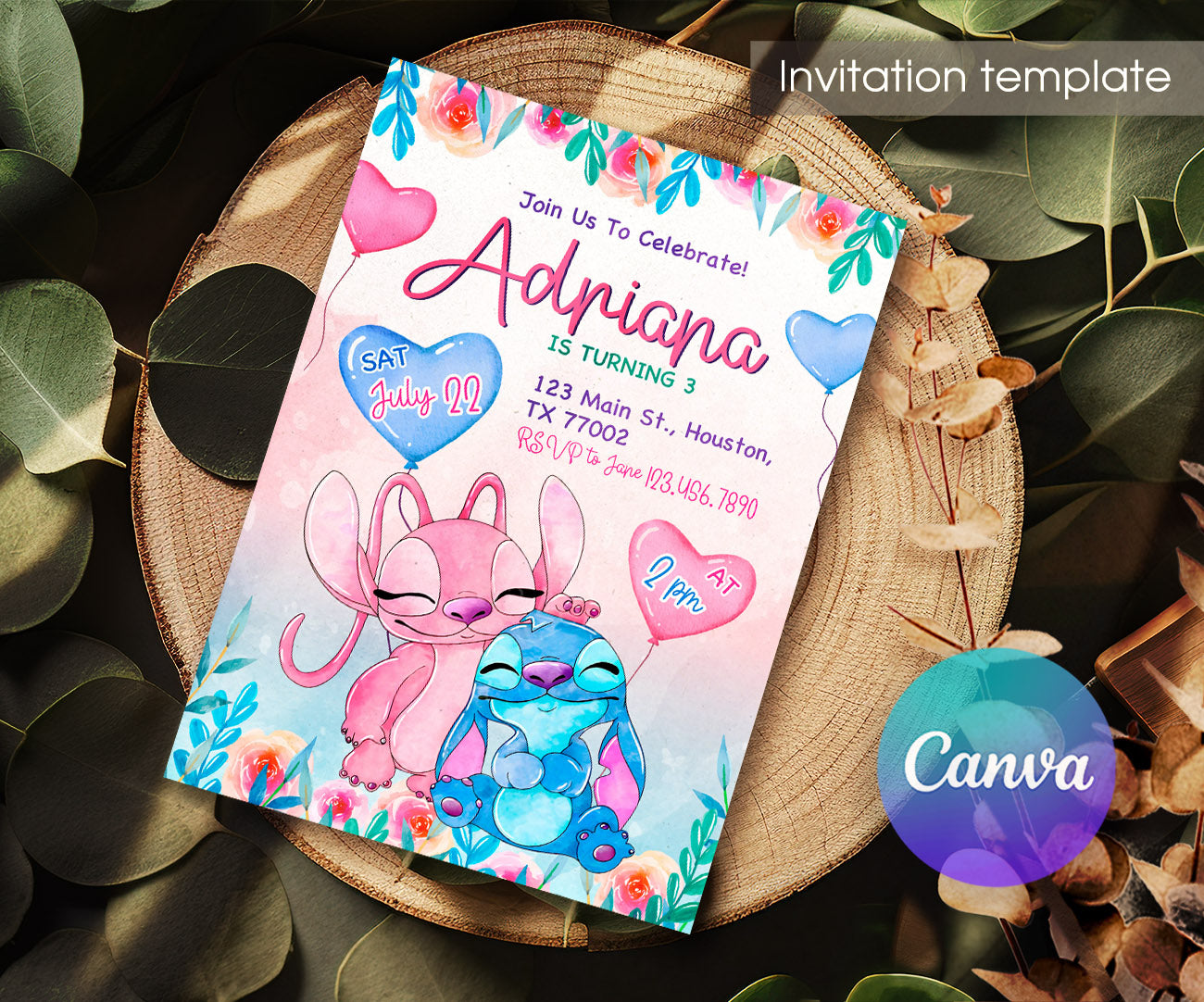 Lilo & Stitch Angel customizable invitation template | Share or Print | girl | FX510
