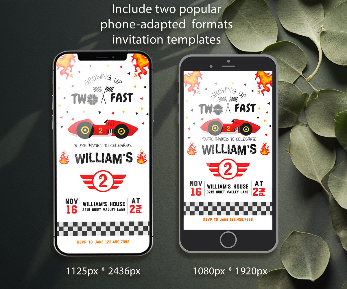 Race Car 2nd Bday Watercolor customizable invitation template | Share or Print | boy | TN151