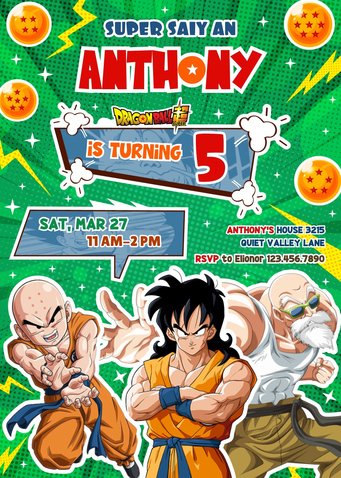 Dragon Ball Z Anime customizable invitation template | Share or Print | boy | FE352
