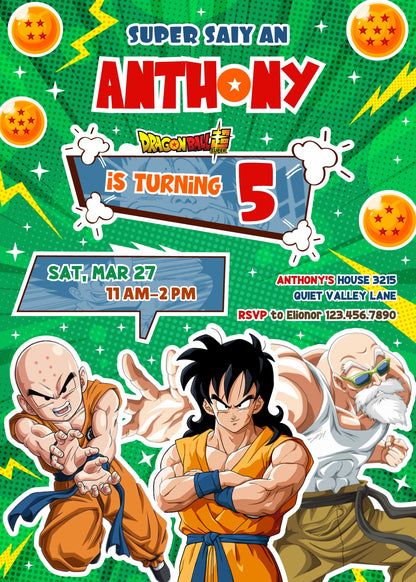 Dragon Ball Z Anime customizable invitation template | Share or Print | boy | FE352
