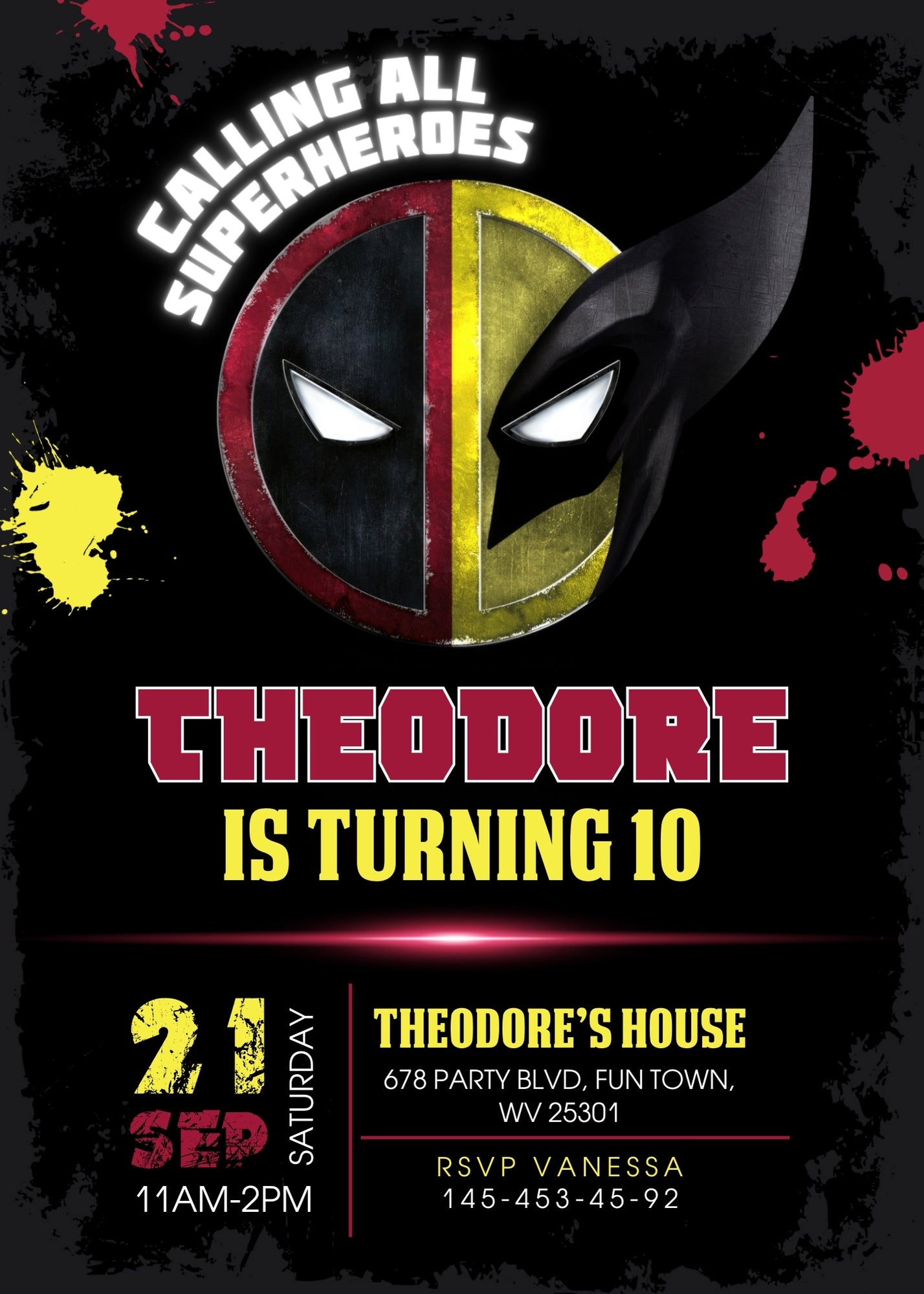 Deadpool Wolverine Marvel customizable invitation template | Share or Print | boy | NG528