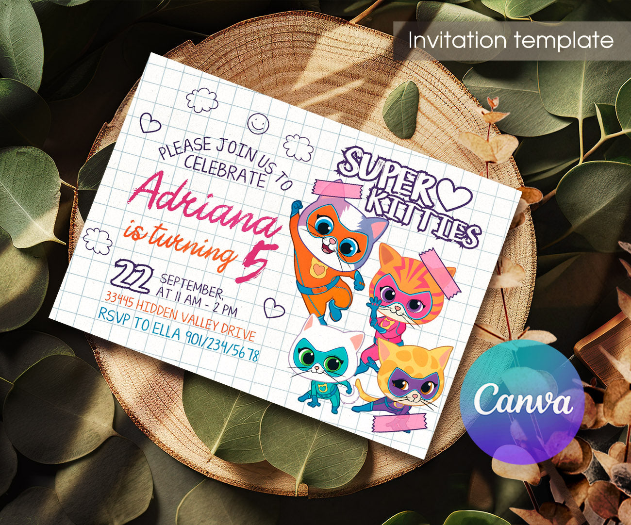 SuperKitties customizable invitation template | Share or Print | FE896