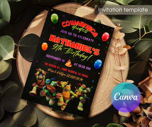 Teenage Mutant Ninja Turtles customizable invitation template | Share or Print | boy | JZ200