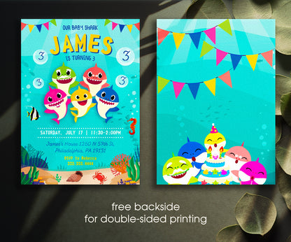 Baby Shark customizable invitation template | Share or Print | XJ447