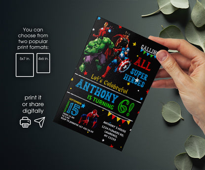 Avengers Marvel Superhero customizable invitation template | Share or Print | boy | FQ882